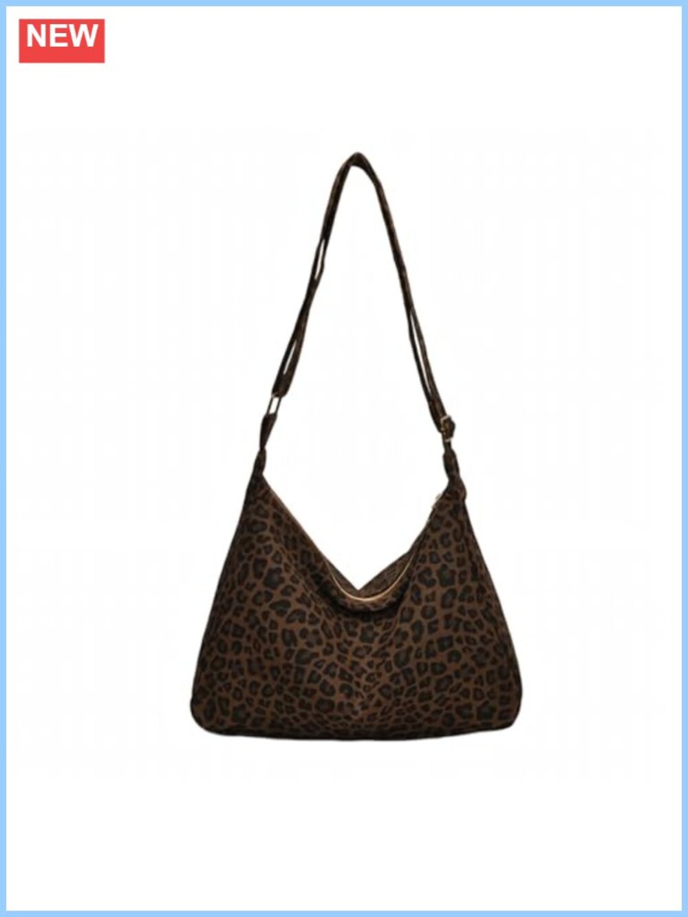 Leopard Cheetah Print Canvas Hobo Tote Bag Adjustable Strap Zipper Everyday